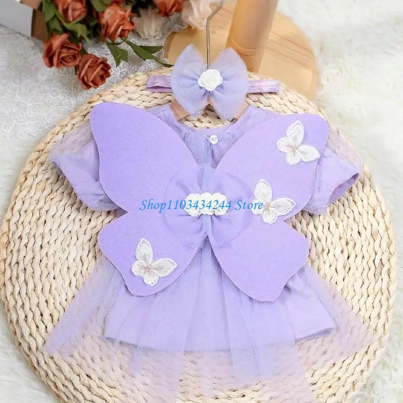 

Sweet Butterfly Wing Dress for Newborns Photo Taking Lightweight Photography Clothing Set Photoshoots Dress Hairband