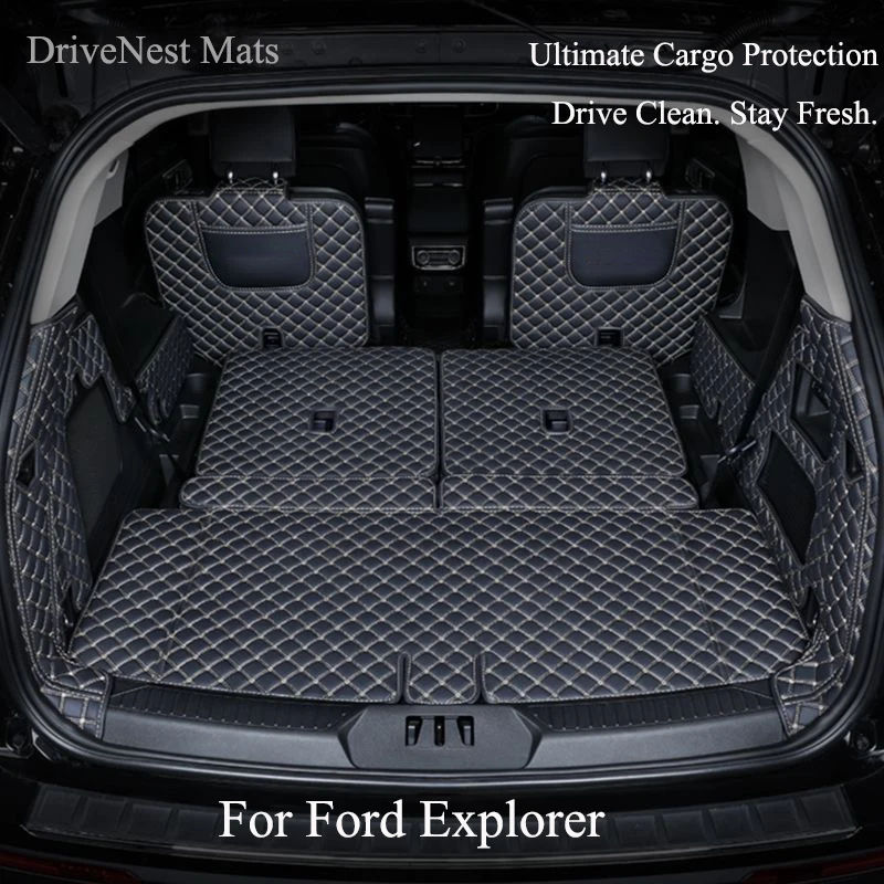 Para Ford Explorer 2020-2025: Tapete de Porta-Malas Personalizado de Couro para 6 Lugares, Cobertura Total, Forro de Carga Impermeável, Acessórios Internos