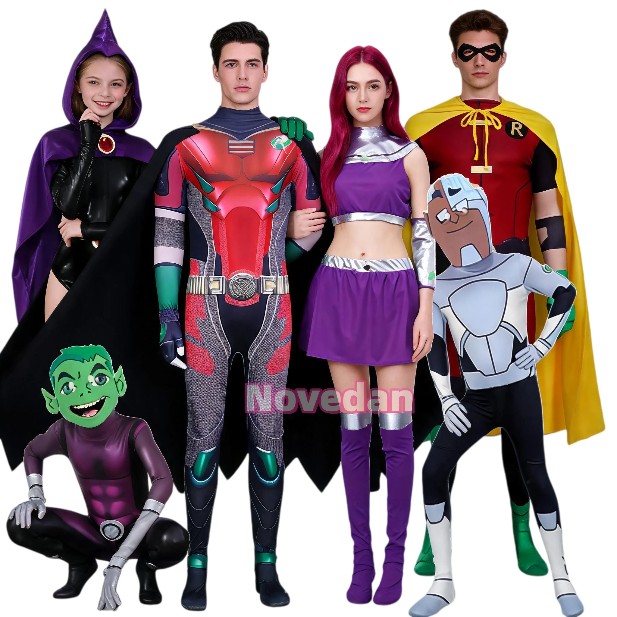 Teen Titan Robin Costume Cosplay Raven Starfire Cyborg Beastboy Jumpsuit Zentai Suit BatMen Bodysuit Halloween Superhero Costume