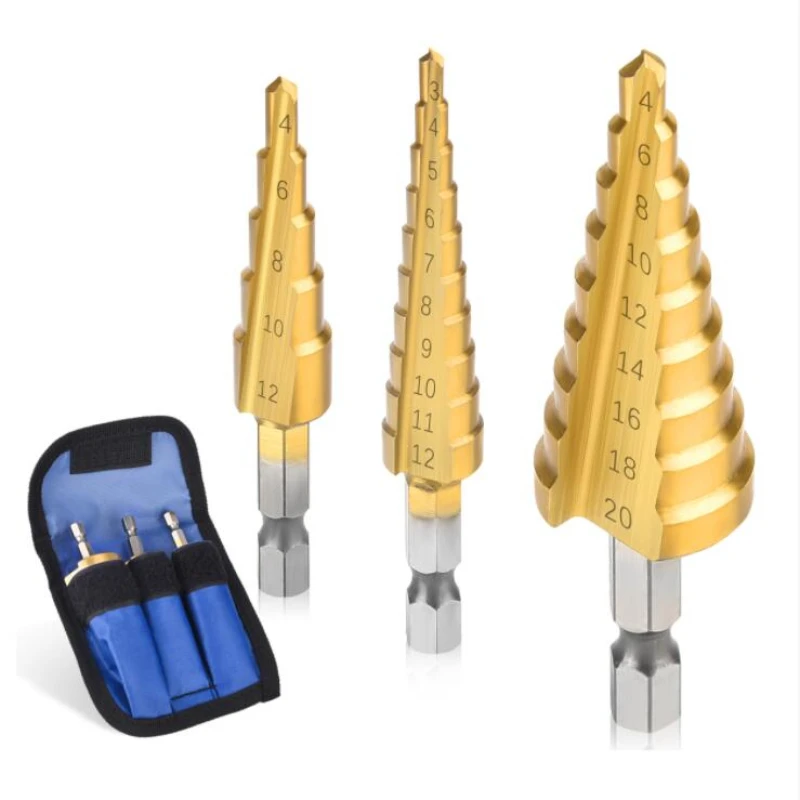 3 Cái/bộ 3-12Mm 4-12Mm-20Mm HSS Thẳng Rãnh Bước Mũi titan Gỗ Phủ Lỗ Kim Loại Dao Cắt Lõi Khoan Bộ Dụng Cụ