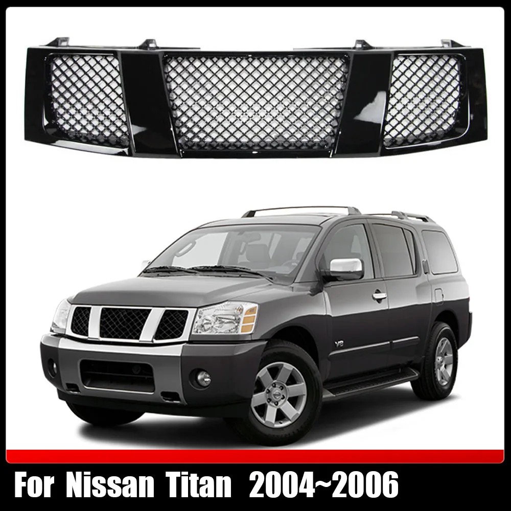 For Nissan Titan 2004~2006 Front Bumper Mask Type ABS Gloss Black Racing Grille Radiator Grills Car Styling Accessoires