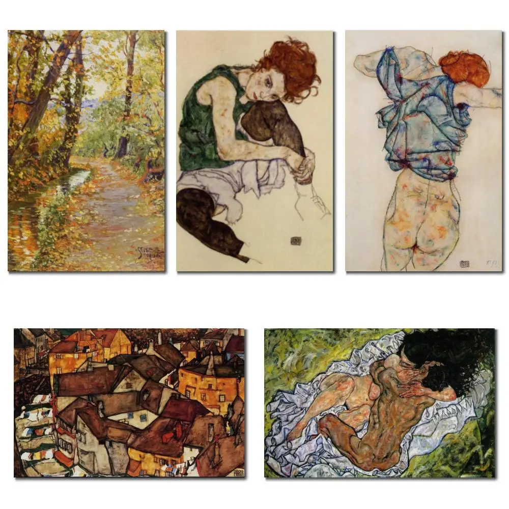 

Abstract Canvas Artwork Embrace Handmade Egon Schiele Painting Figure Artwork Modern Bathroom Home Office Decor Textured Large