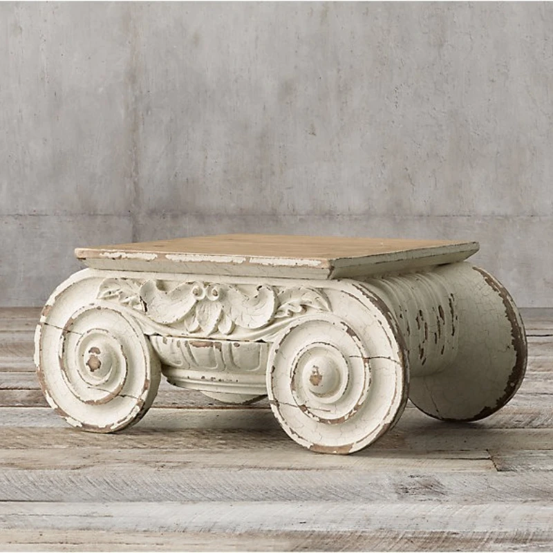 American log carved coffee table French country retro furniture living room household square coffee table