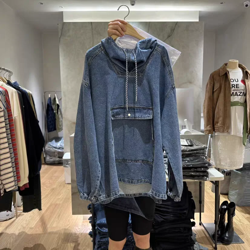 

Women's Denim Jaet 2025 Early Autumn New Design Loose Casual Hoodie Top Dongda Gate Sle Long Sve Mid-Length Coat