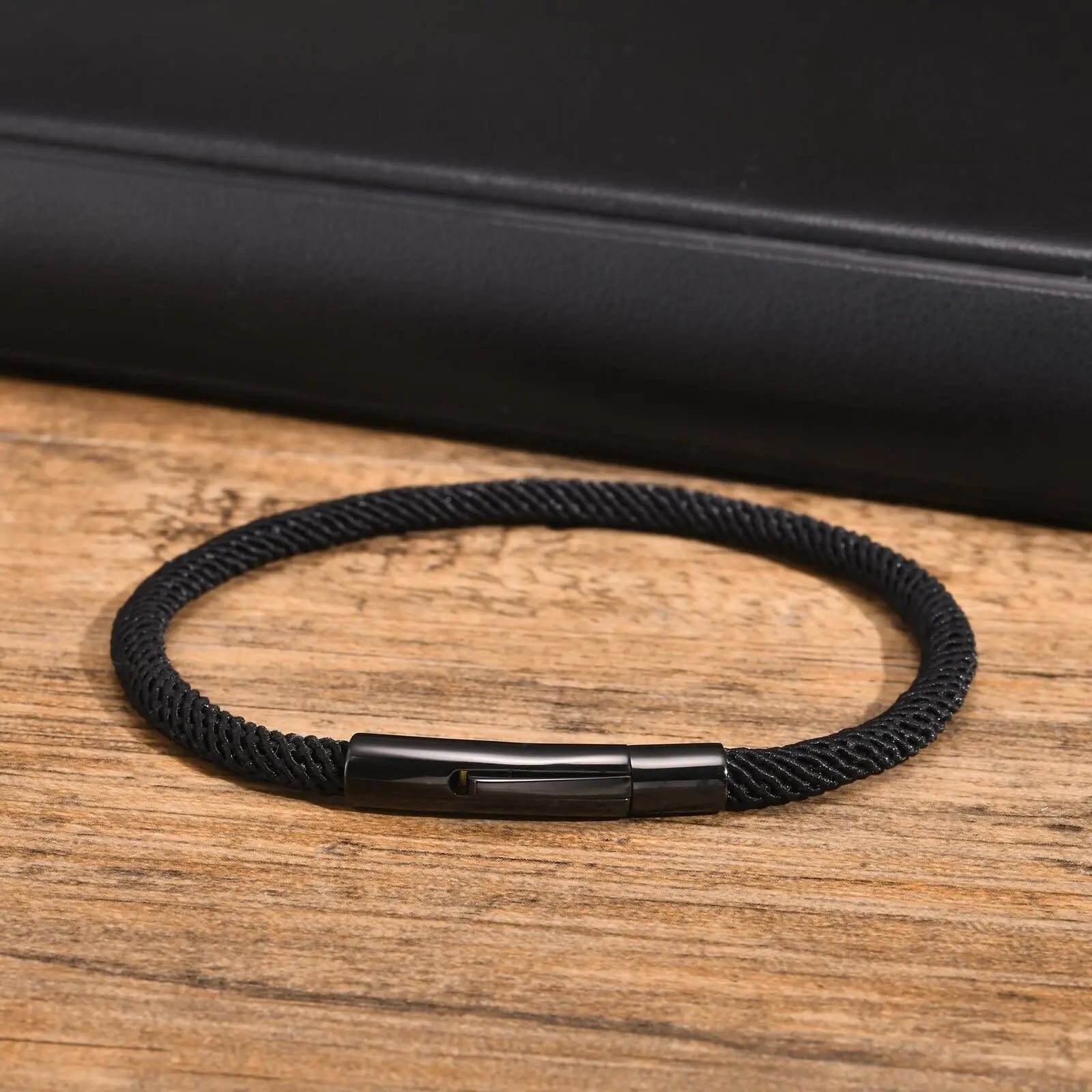Minimalist Rope Bracelets for Men Boys, Black Color Single Milan Rope Wristband,Stylish Jewelry Gifts