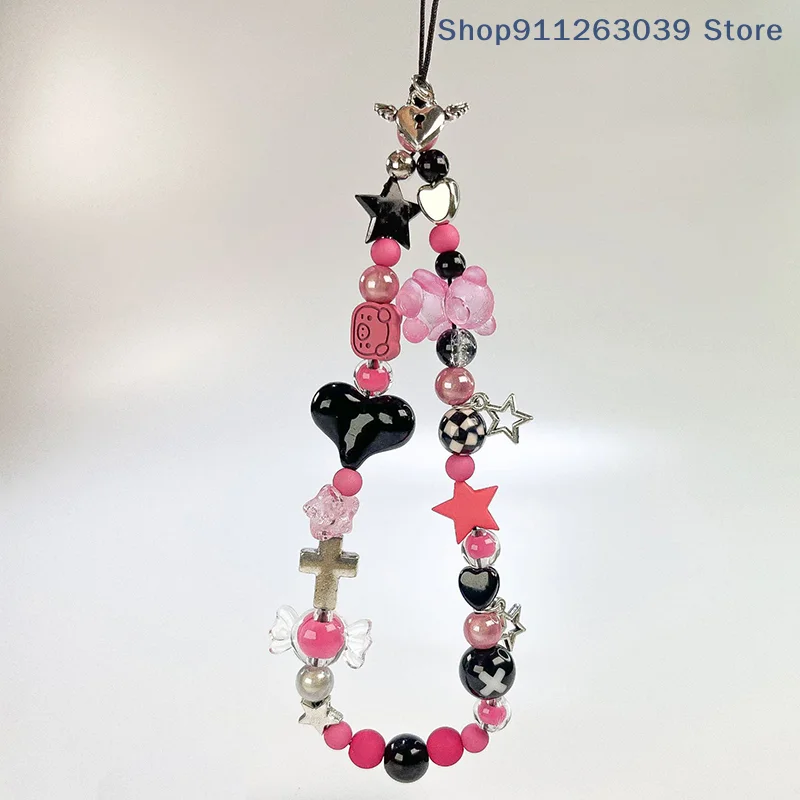 （SS）Y2K Sweet Cool Girls Phone Lanyard Fresh Beaded Mobile Phone Chain Wristband Keychain Cellphone Strap CCD Camera Pendant