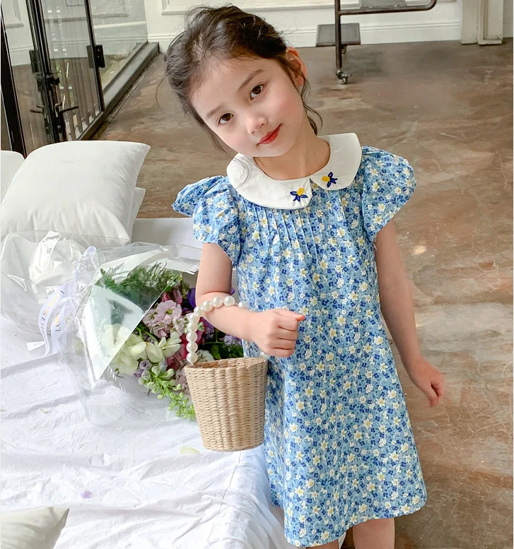 

Girls Skirt Embroidery Doll Collar Flying Sleeve Dress Princess Dress 2023 Summer Dress New Children's Clothes