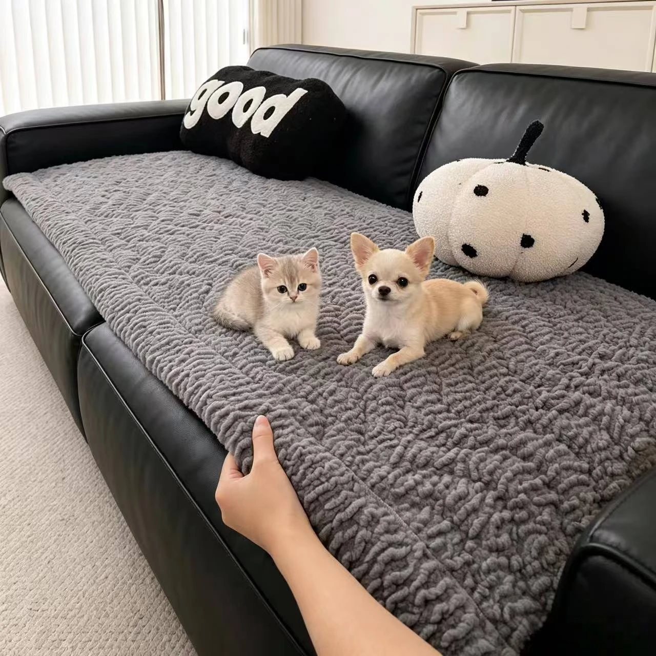 Thicken Wave Quilting Warm Sherpa Sofa Pad, for Winter Living Room Sofa Towel Multiuse Pet Friendly Sofa Cover Slipcover