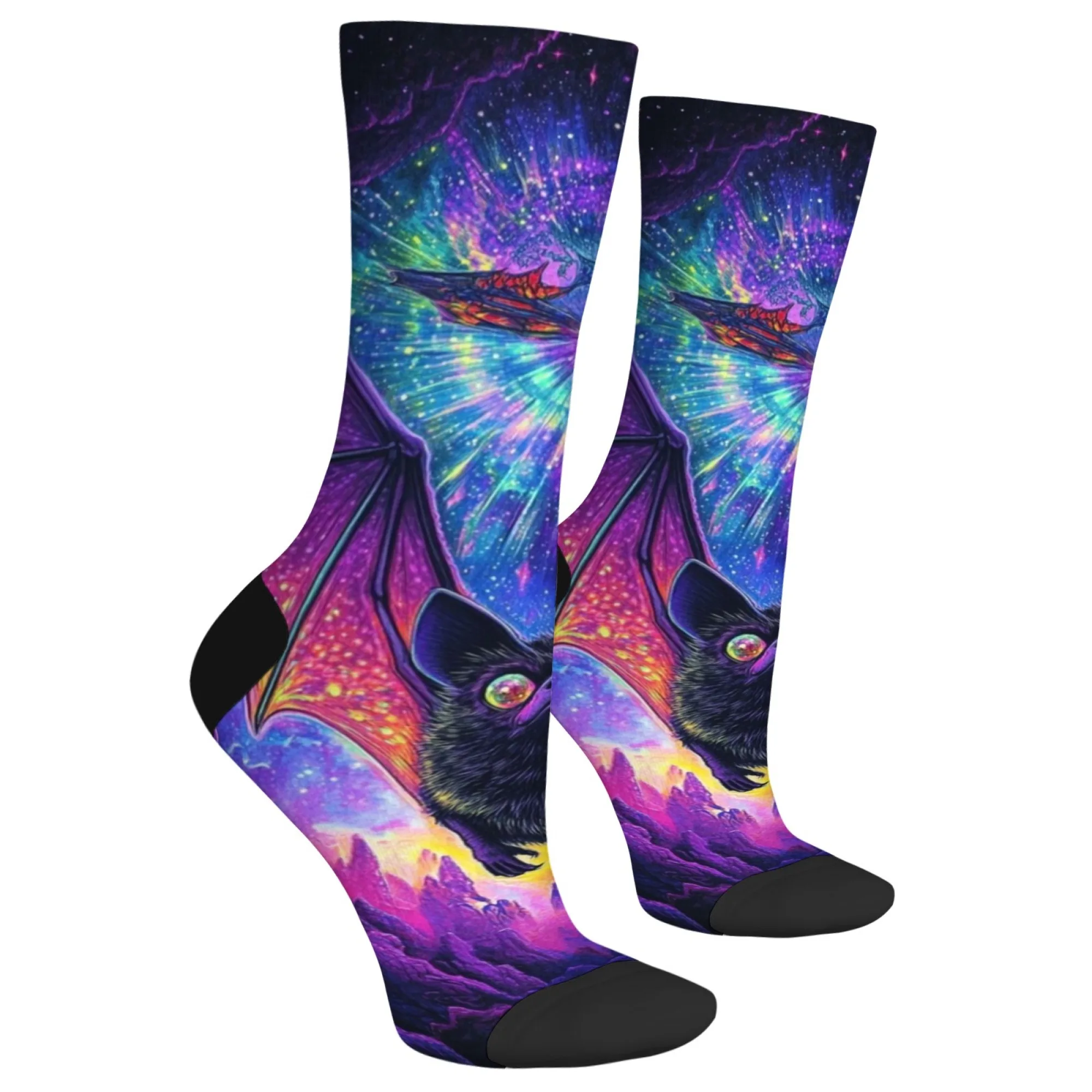 Мужские носки с принтом «Космическая летучая мышь» в стиле Харадзюку, новые уличные забавные неоновые повседневные носки со звездным небом в стиле фэнтези, вечерние, праздничный подарок