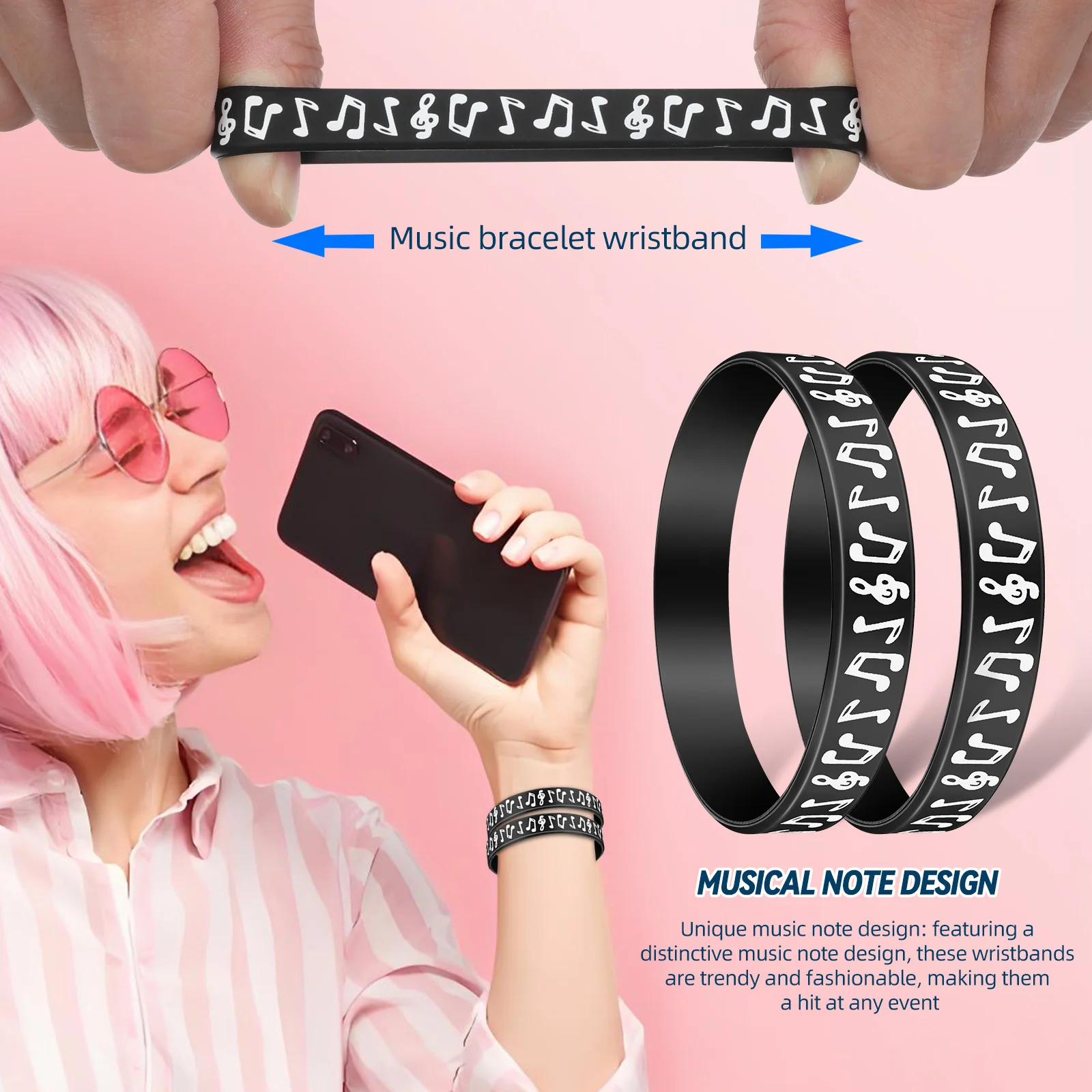 24Pcs Music Note Silicone Bracelets Colorful Wristbands Party Favors Event Accessories Music Festival Bands Dance Party Favors