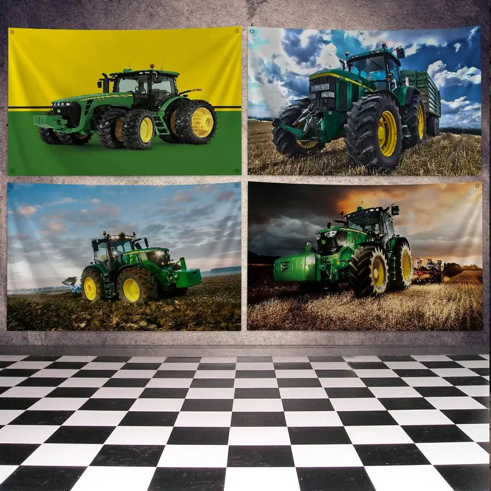 Trator J-John D-Deere Bandeira legal Banners Bandeira de quatro buracos Poliéster Decoração ao ar livre Estética da sala