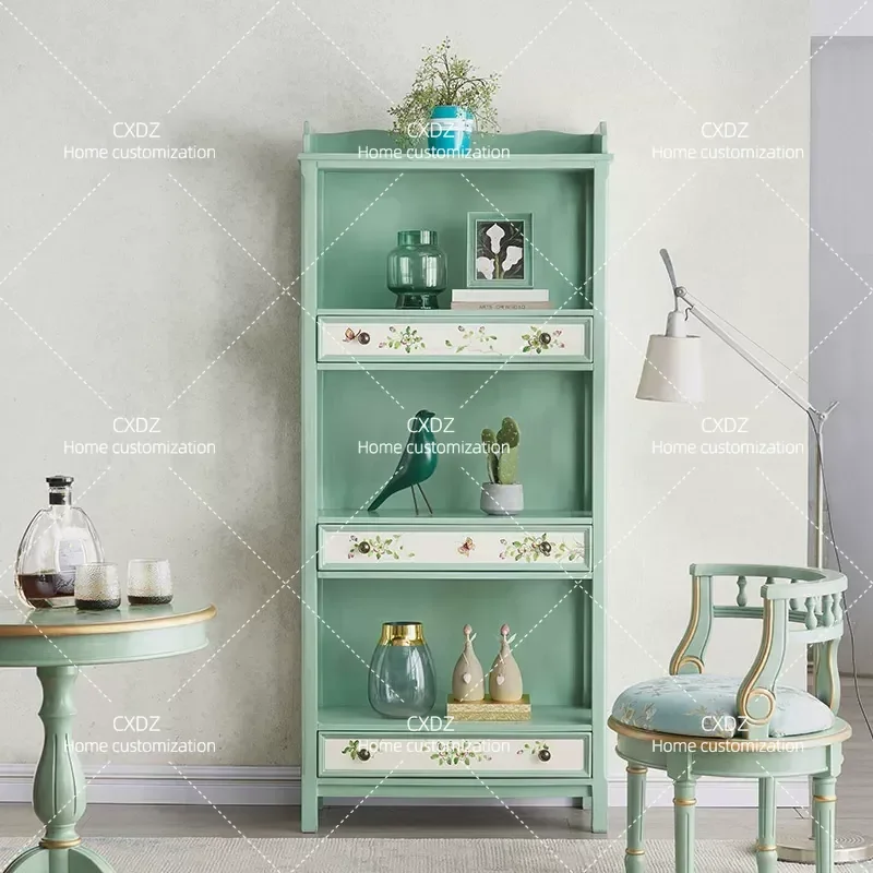 Painted Solid Wood Bookshelf Multi Layer Floor Standing Bookcase Display Cabinet for Living Room Home Storage