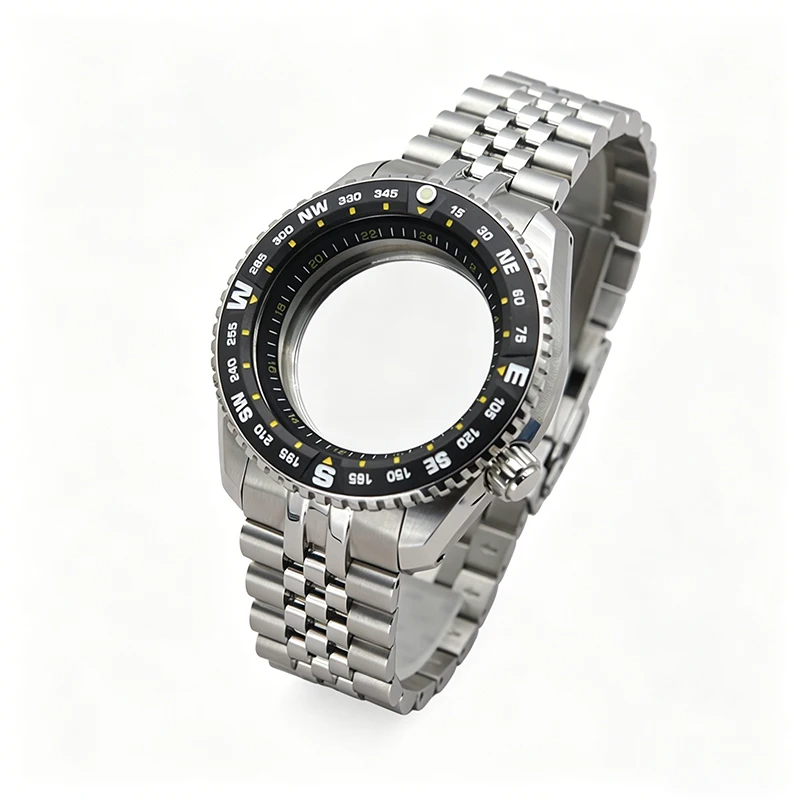 

Mod Silver Watch Cases New Samurai Bezel Insert With Band Fit Seiko Prospex SNR025 NH35 NH36 Movement Watch Repair Replace Case