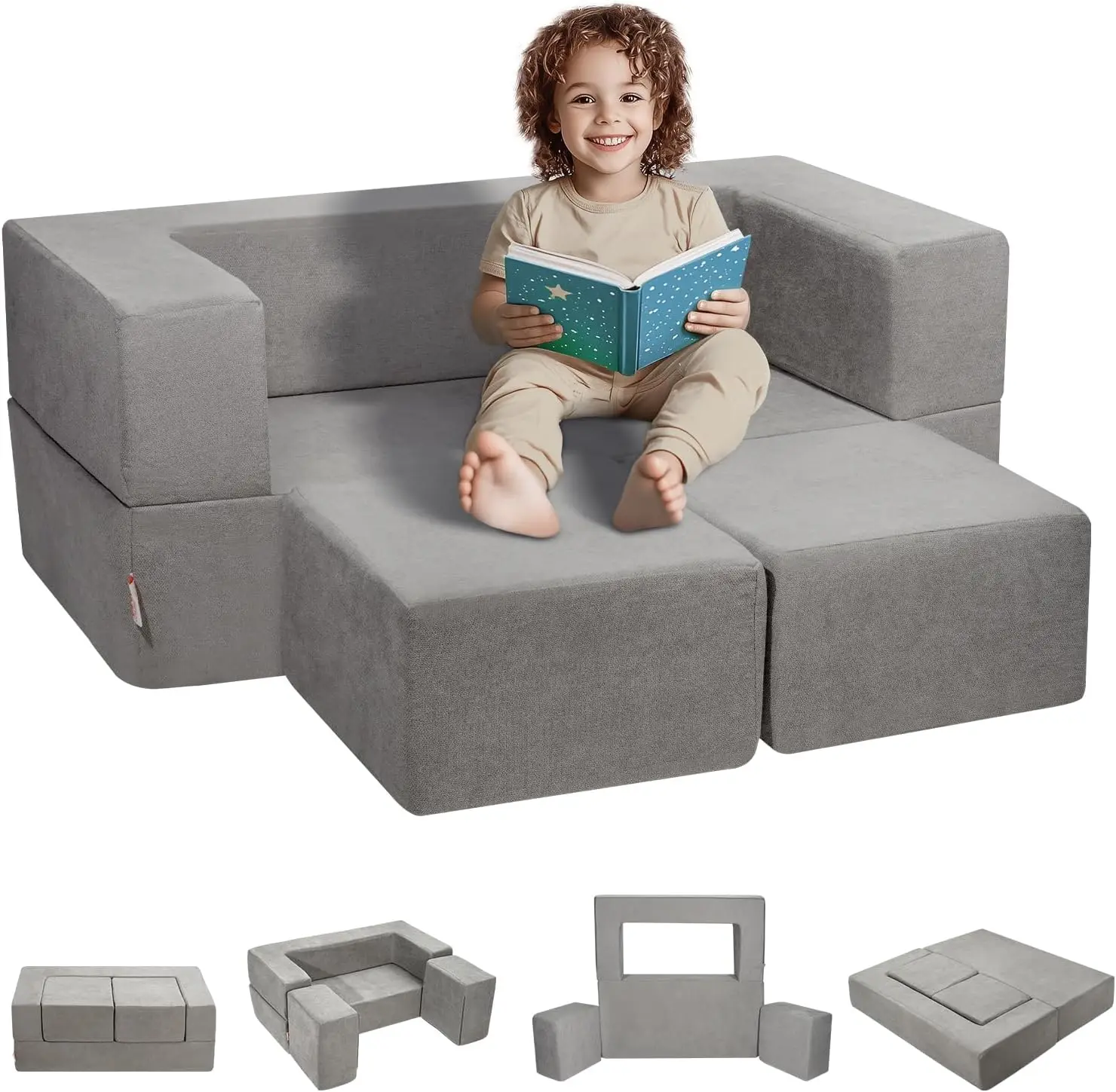 

Kids Couch, 4Pcs Modular Kids Play Couch, Toddler Couch Sofa Bed, Kids Chair Seat Playroom Furniture, Child Sectional Sofa