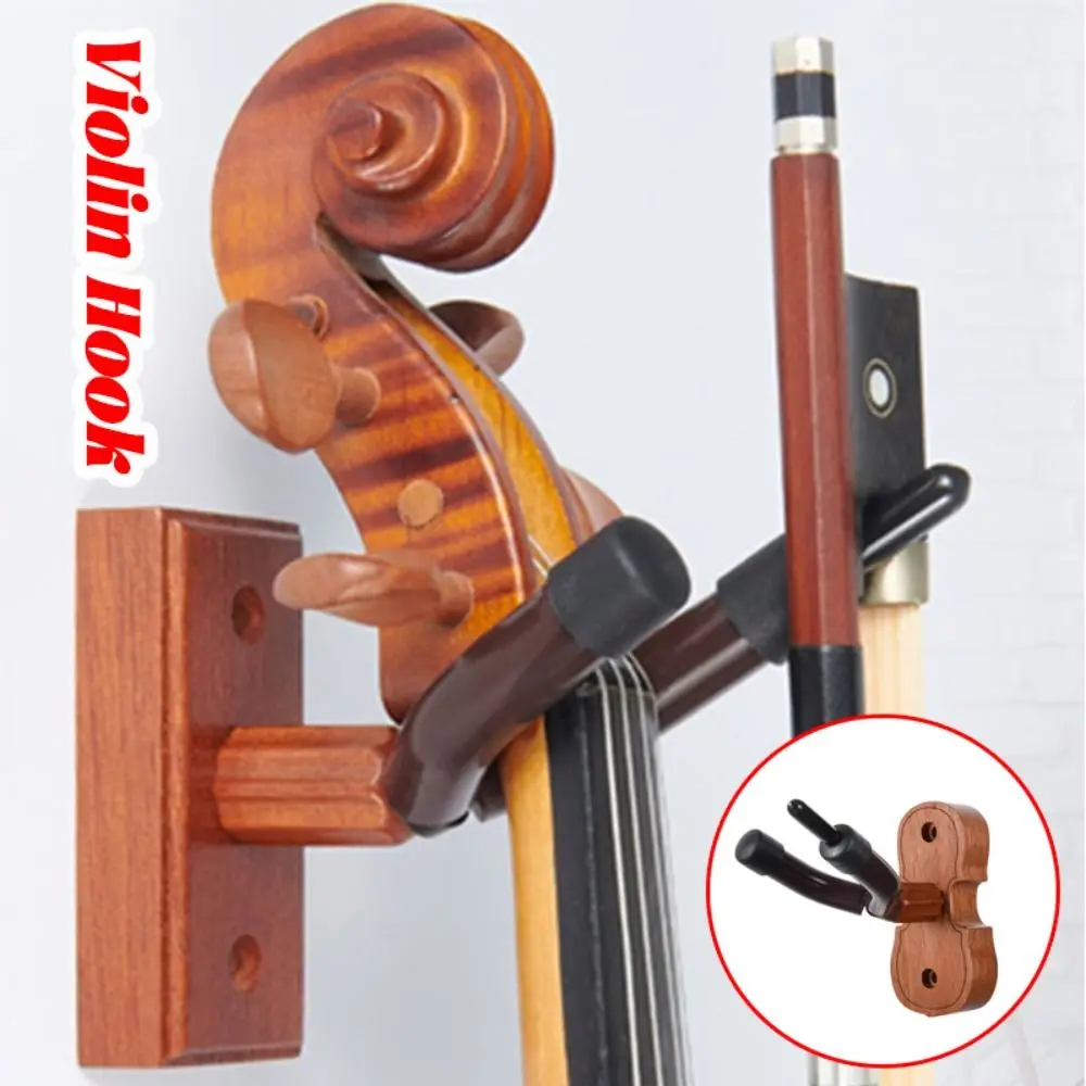 Professional Wood Base Violin Hanger Hook Wall Mount Non-slip Violin Hanger with Bow Hook Violin Display Rack Erhu