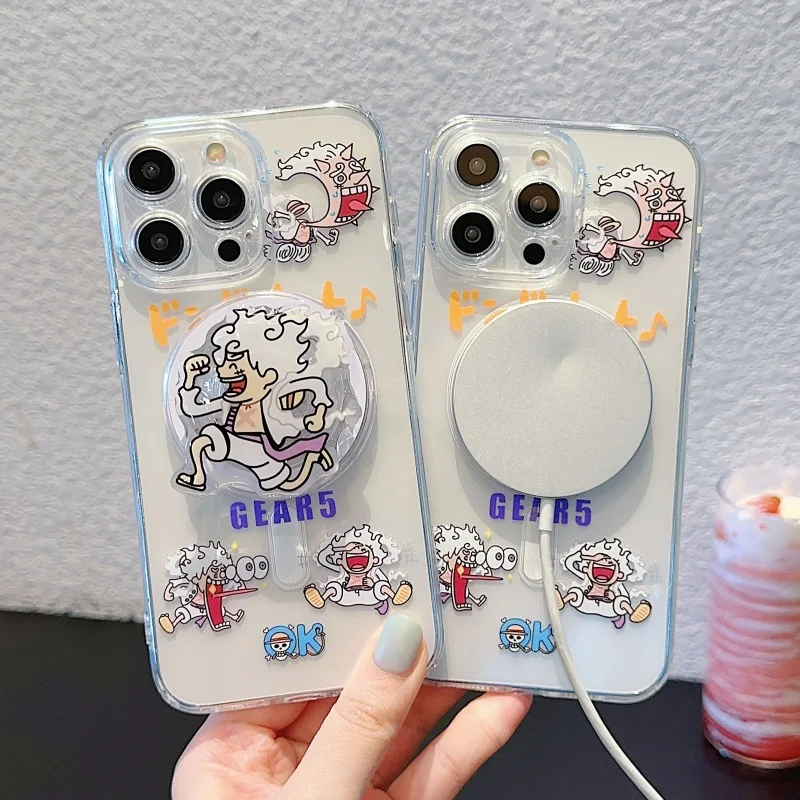 Чехол для телефона с изображением аниме Луффи NIKA Gear5 для iPhone 11, 12, 13, 14, 15, 16 Pro Max Plus, японский цельный магнитный чехол-держатель Magsafe
