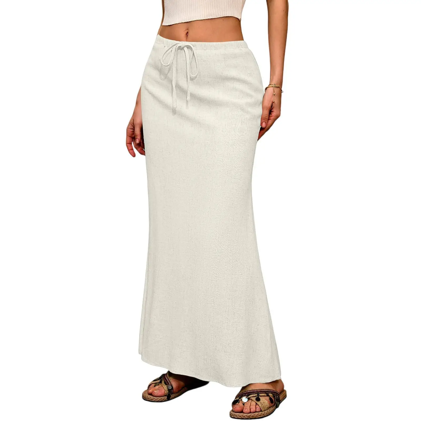 Amazon cross-border European and American women's solid color drawstring elastic waist a multi-color women's skirt