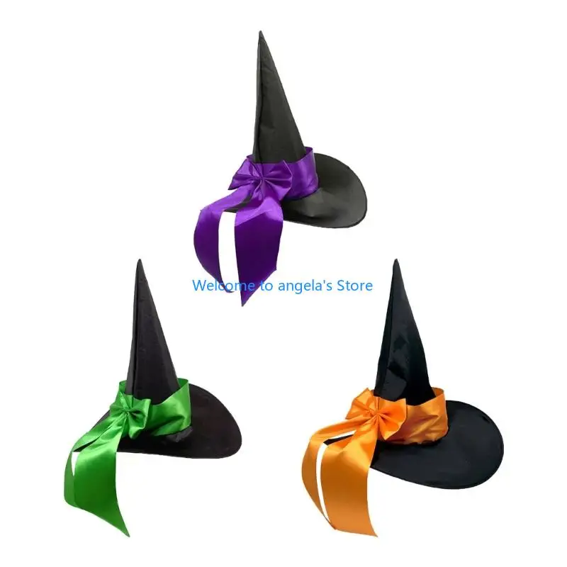 X4YC Bowknot Wrap Witch Hat Fabric Pointed Hat For Adult Halloween Costume Accessory