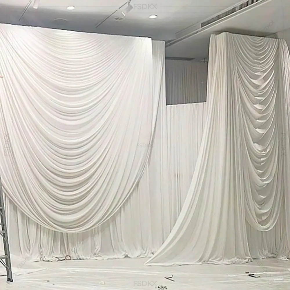 FSDKX Cheap White Ice Silk Cloth Wedding Party Backdrop Drape Curtain Birthday Party Stage Backdrop
