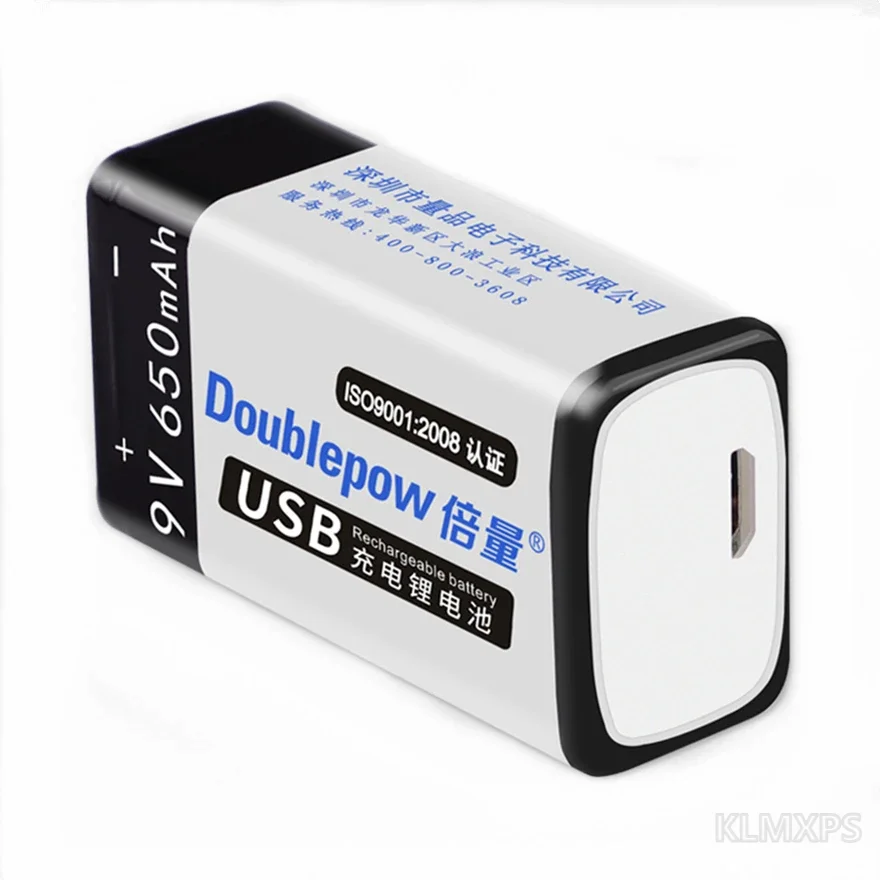 9V 650mAh Rechargeable Battery USB Lithium Polymer Cell 1PCS for Instruments and Children's Toys Portable Replacement Battery
