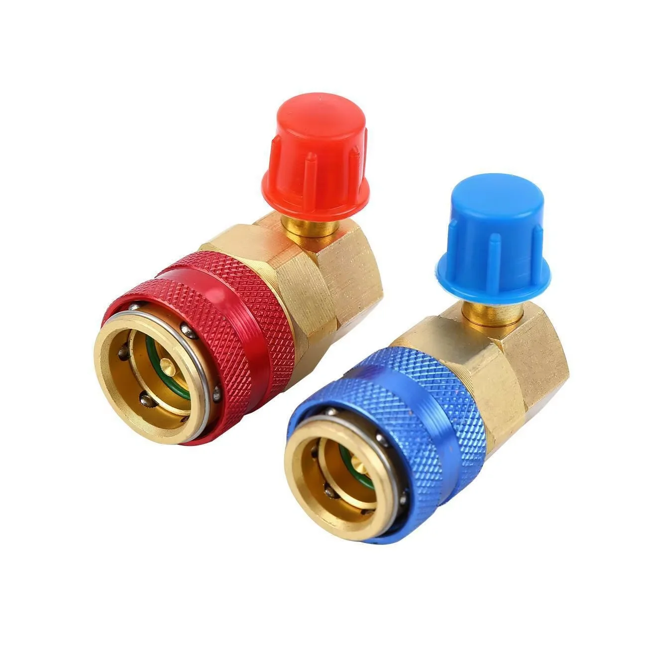 2PCS R134A Conversion Quick Connector Adapter Coupler Kit Auto A/C Manifold Gauge HVAC High/Low Side 90 Degree Angle