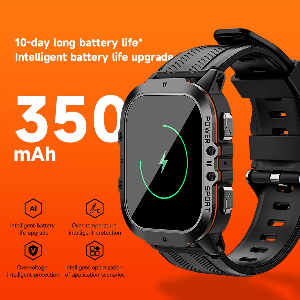 New C26 Smart Watch 100+ Sports Modes Bluetooth Call Smartwatch 1.96" AMOLED Display 1ATM Waterproof Outdoor Military Wristwatch 3