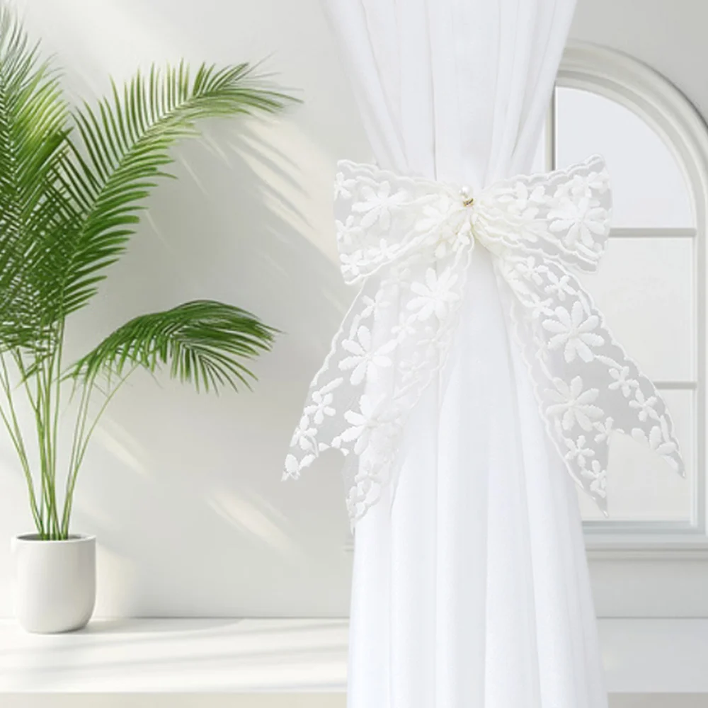 2Pcs/set Lace Bow-knot Bow Curtain Tieback Clip Adjustable Tied Belt Window Curtain Buckles exquisite simple Curtain Fixator