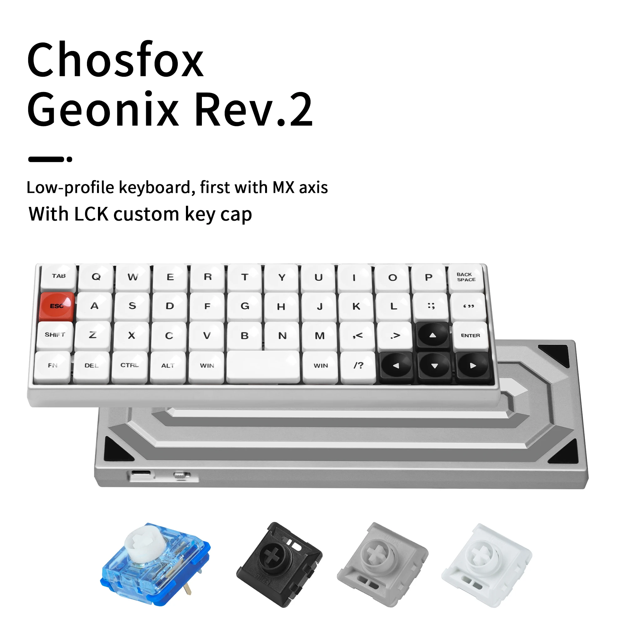 

Chosfox Geonix48 rev.2 Низкопрофильная клавиатура Трехрежимная портативная механическая клавиатура Поддержка QMK/VIA Бесшумный/линейный/тактильный переключатель