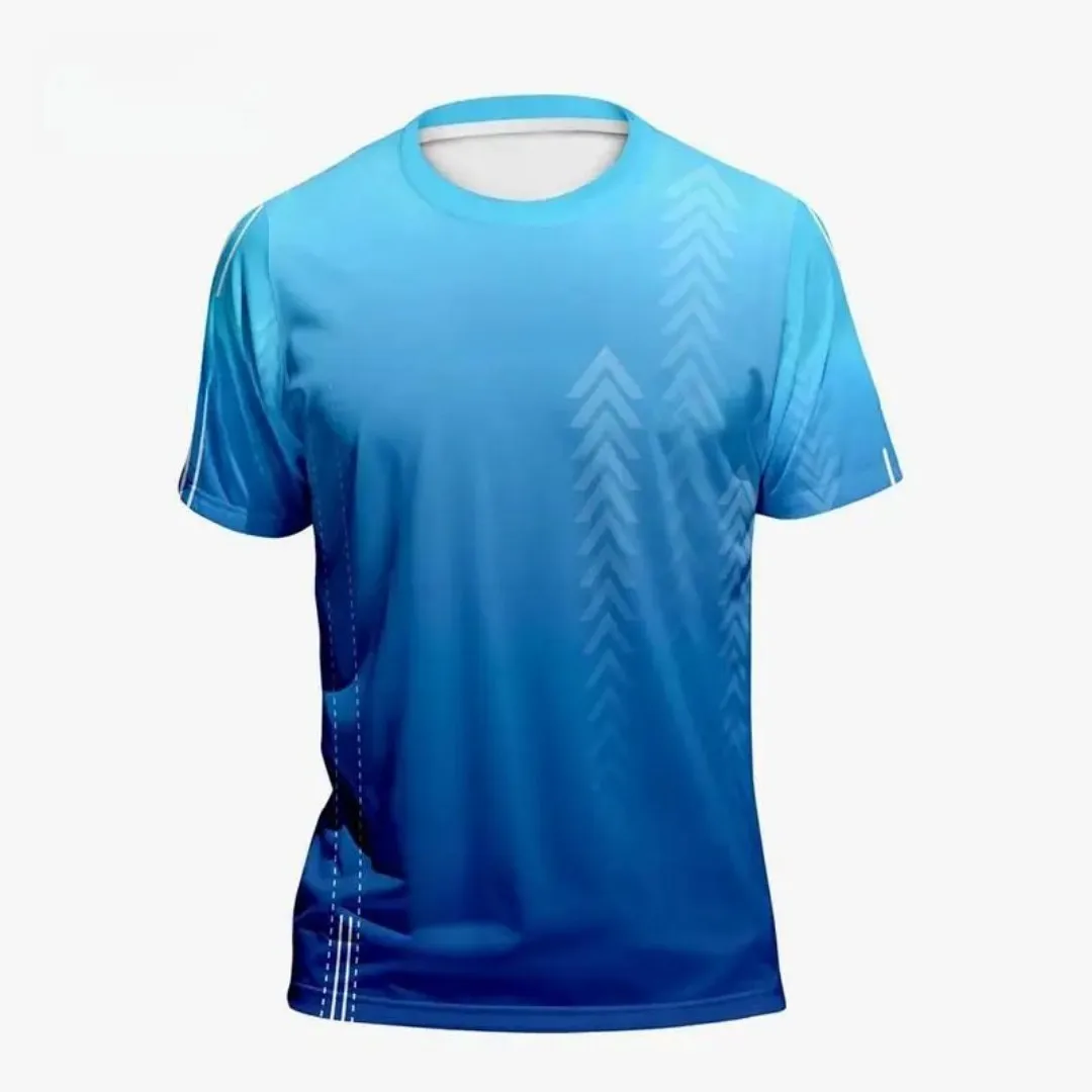 NOVEDAD DE VERANO 2025, Camiseta deportiva para hombre, camiseta de manga corta con gradiente 3D de secado rápido,