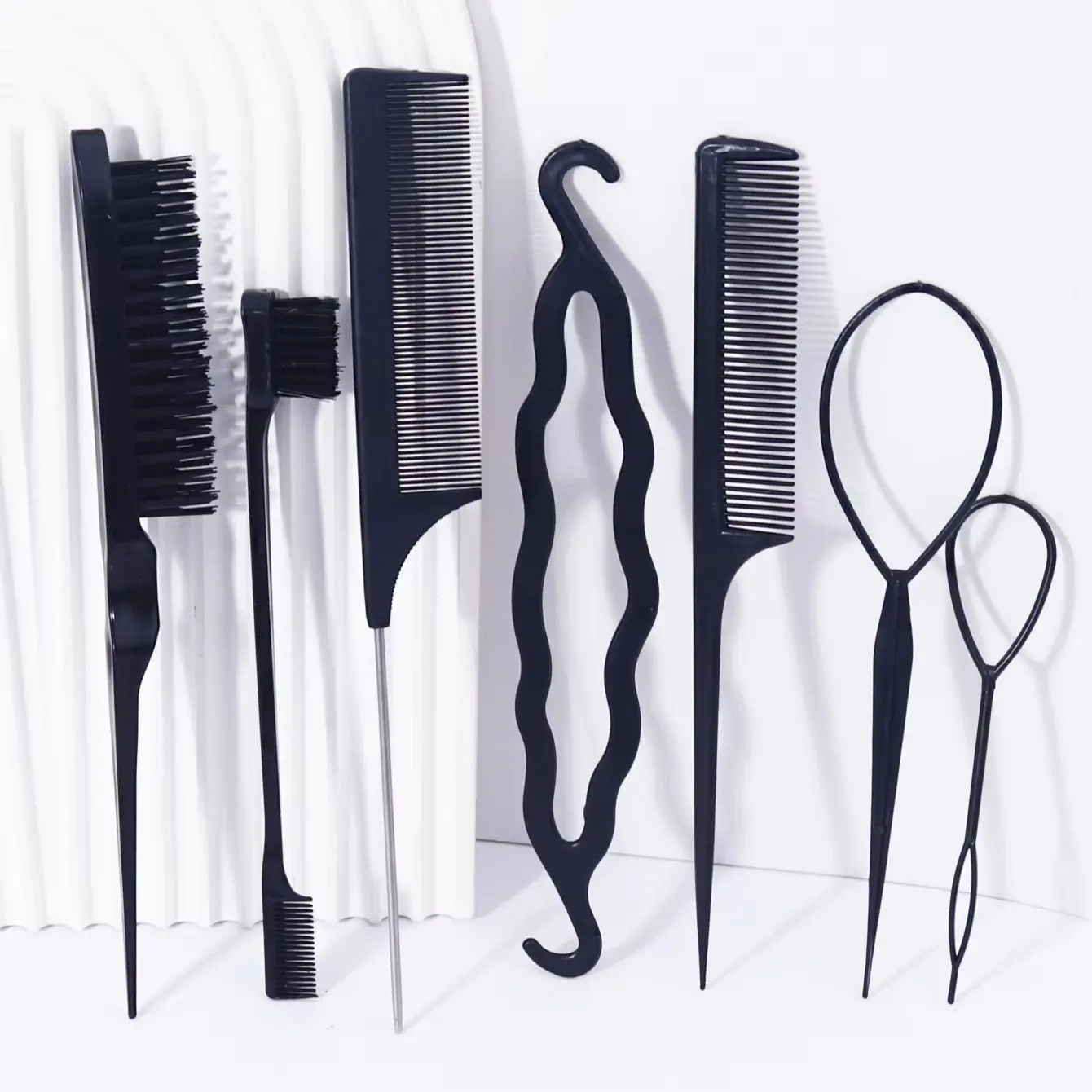 7pcs professional hair styling sets, pointed tail combs, double ended brush, hair styling tools, special for real hair wigs
