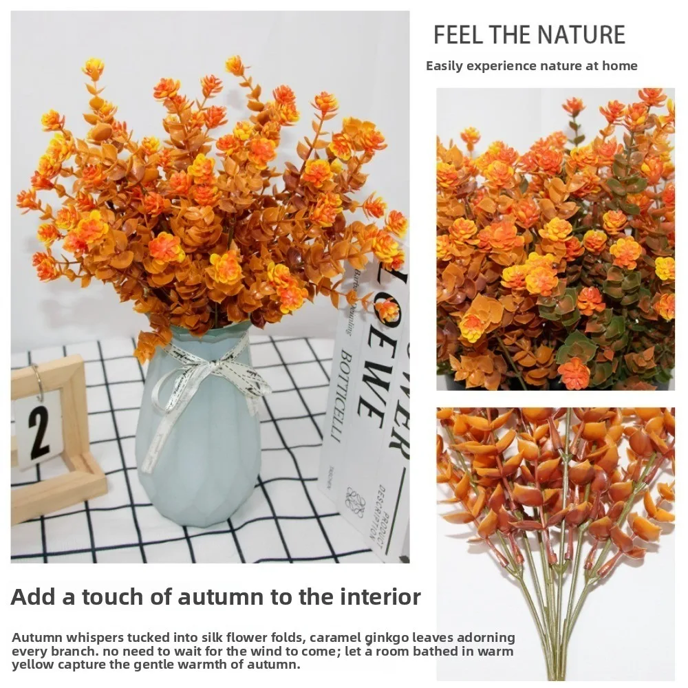 5pcs Artificial Plant Flower Artificial Fake Flower Eucalyptus Camellia Wedding Gardening Desktop Decoration Bouquet Wholesale