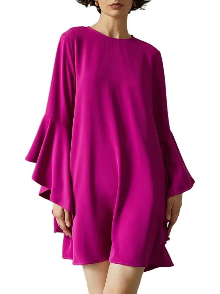 New 2026 Spring Summer Elegant Women Solid Dress Fahion O Neck Ruffles Loose Casual Dresses For Woman Robe Femme