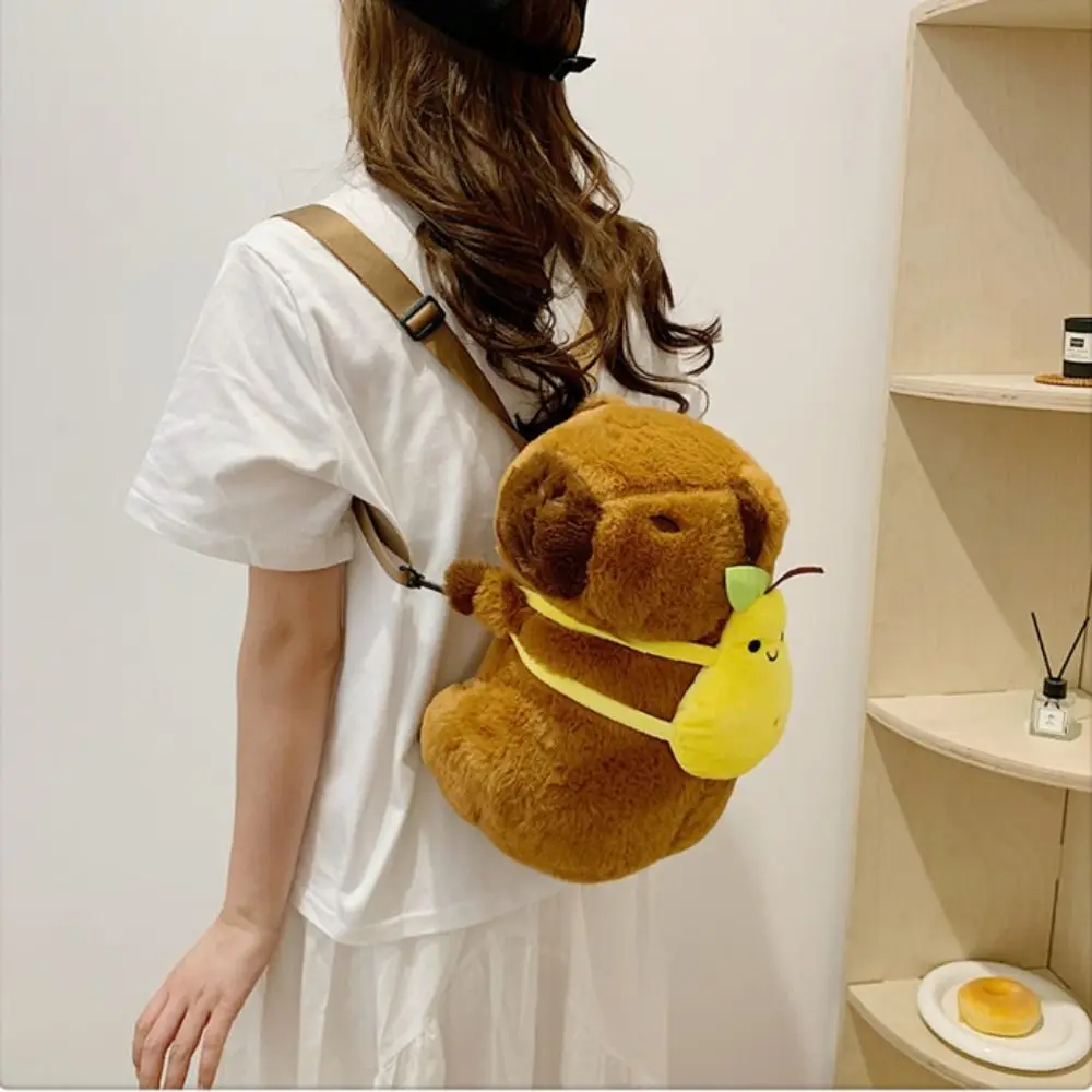 Desenhos animados capivara mochila de pelúcia, crossbody bag, grande capacidade, kawaii engraçado, sacola bonito, novo