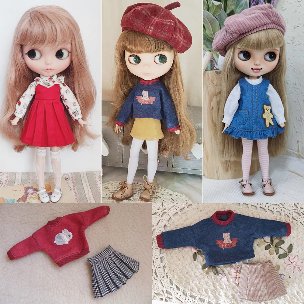 

Blyth Doll Skirt Barbies Dress Doll Blyth Doll Student Clothes Shirt Denim skirt For Ymy Licca Azones Ob24 Ob27 Fr Doll