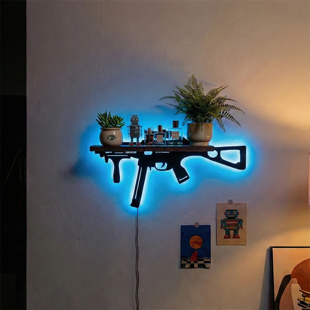 Wall Display Shelf LED Wooden Arch Shelf,Wicca Crystal Holder Organizer,Wall Mount LED Silhouette Storage Shelf for Gaming Room