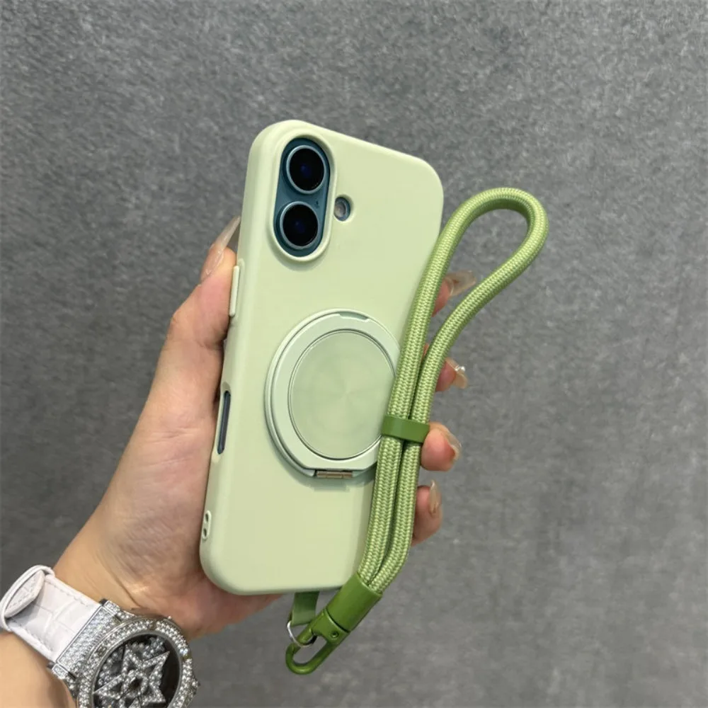 

Для iPhone 16 Pro Max Чехол Matcha Green Soft-Touch Жидкий силиконовый магнитный вращающийся чехол-подставка, совместимый с iPhone 15, 14, 13, 12, 11