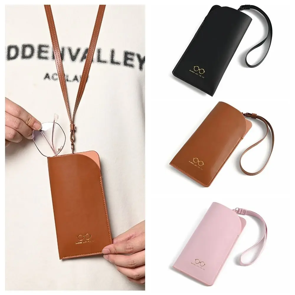 Portable Glasses Storage Bag Pu Leather Solid Color Sunglasses Storage Case Multi-Functional Eyewear Protector