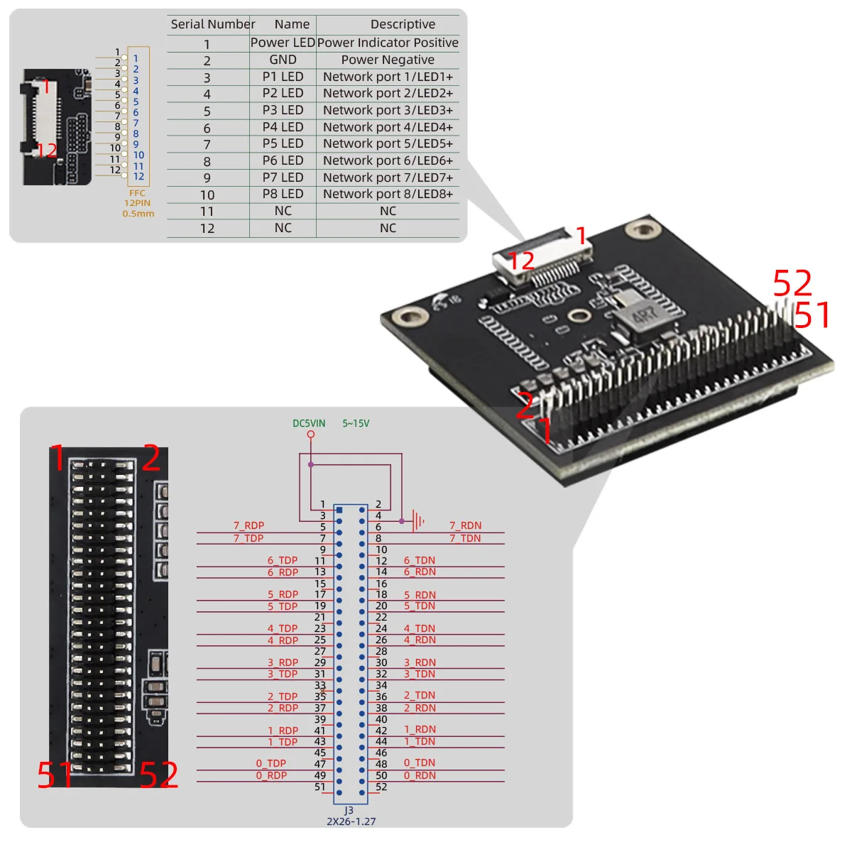 YINUO-LINK_YN-S10801_Ultra-small 36×36mm 8-Port 10/100Mbps Industrial Switch Module, Embedded Board with 1.27mm Pitch Pin Header