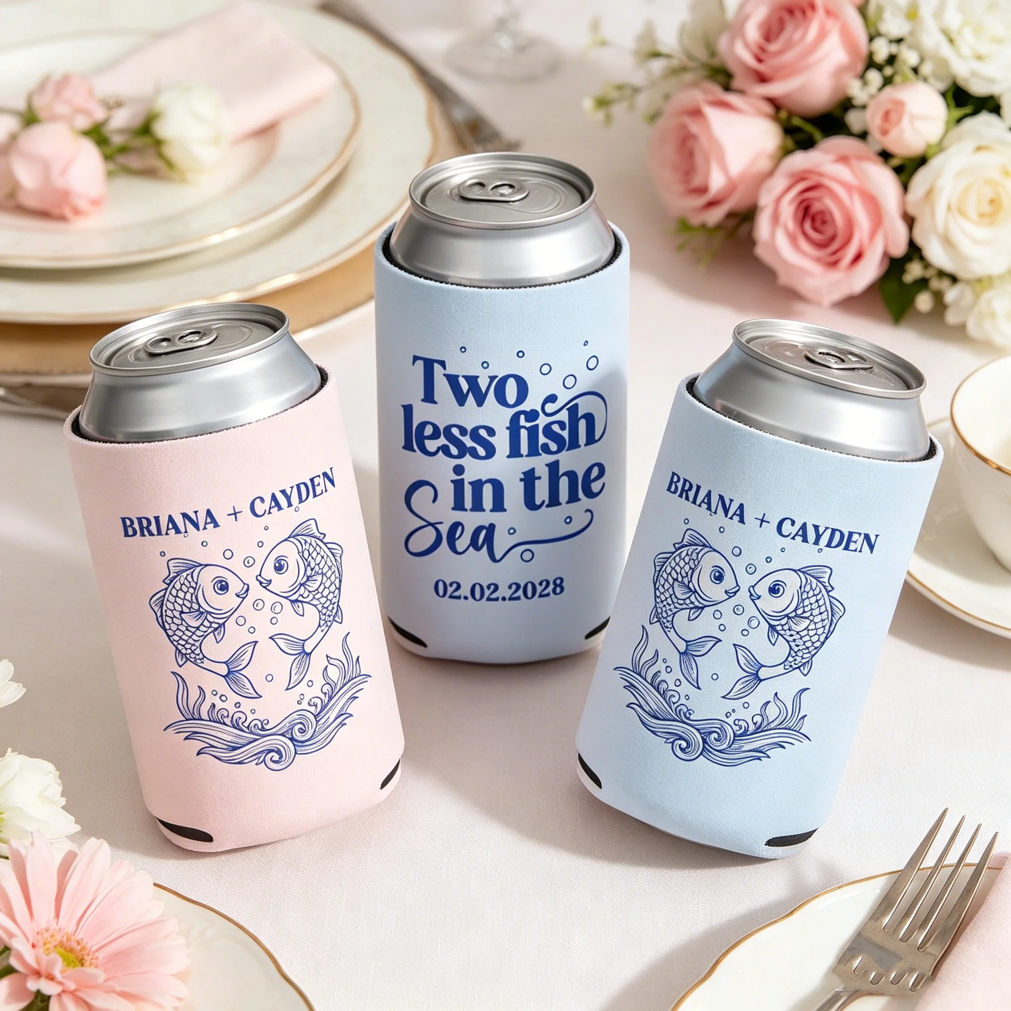 Two Less Fish In The Sea Wedding Can Coolers, Custom Wedding Can Coolers, Personalized Wedding Can Coolers, Coolers as Wedding F
