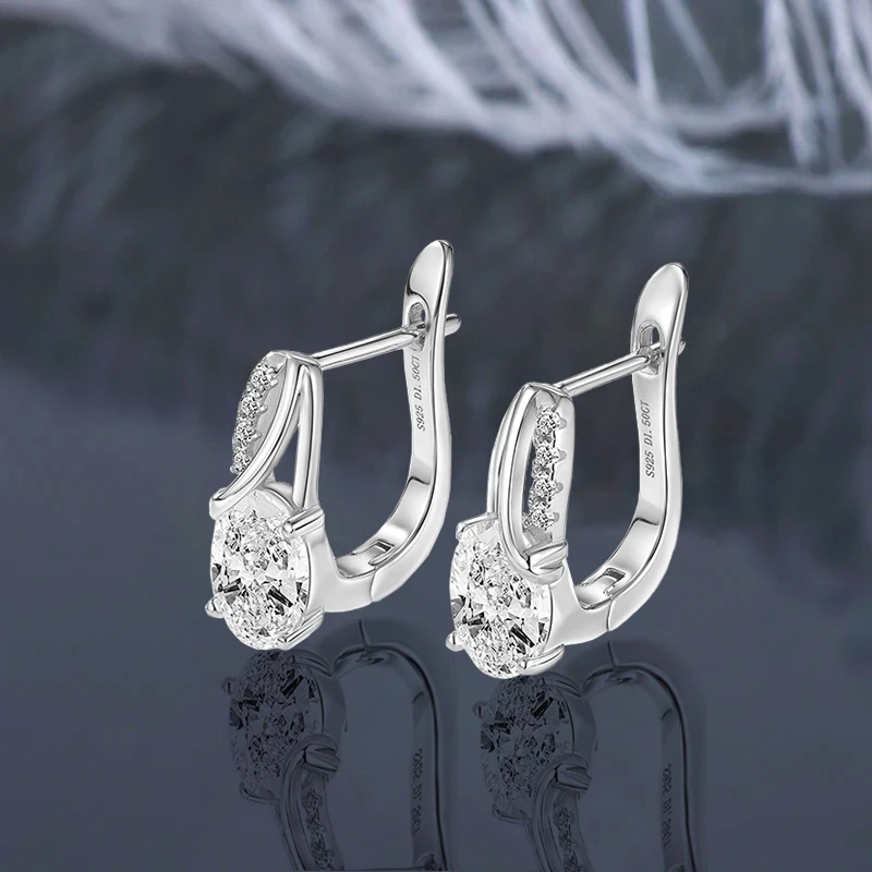 IOGOU 1.5ct Oval Cut Moissanite Hoop Huggies Earrings for Women 100% 925 Silver Clip Earrings Sparking 6x8mm Lab Diamond Jewelry