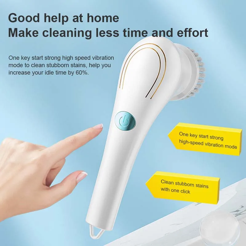 Hot Sale Rechargeable Bathroom USB 5 in 1 Cleaner Automatic Rotation Electric Brush Handheld Kitchen Electric Cleaning Brush