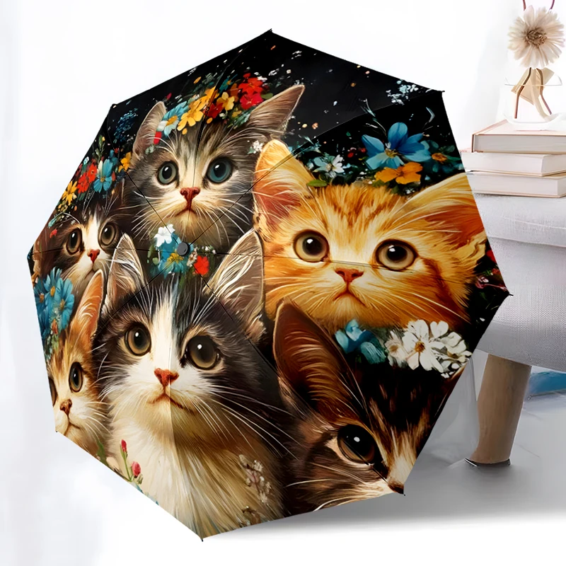 Cute Kitten Cat Umbrella, Lightweight & Portable, 8-Rib Iron Frame, Perfect for Outdoor Travel, Home Accessory, Christmas Gifts