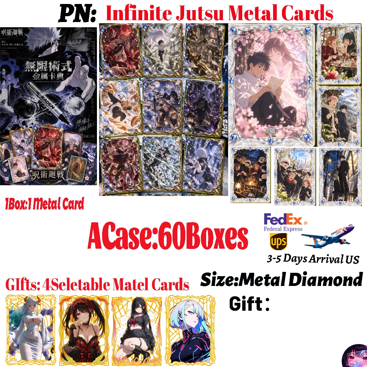 Jujutsu Kaisen Infinite Jutsu Metal Diamond Collection Cards Yuji Nobara Anime Japanese Anime Trendy Birthday Party Gifts