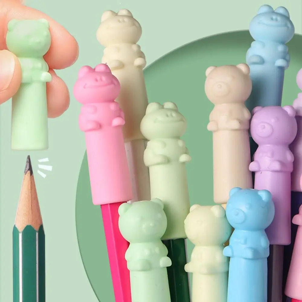

10PCS Cartoon Cat Shape Pencil Nib Protective Cap Correction Stationery 2 in 1 Pencil Extender Pen Top Protector Students Gift