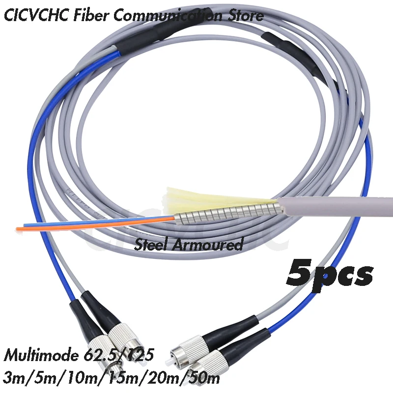 

5pcs Steel Armored Zipcord Patchcords FC/UPC-FC/UPC- MM OM1 (62.5/125)-3.0mm Cable / Optical fiber Jumper