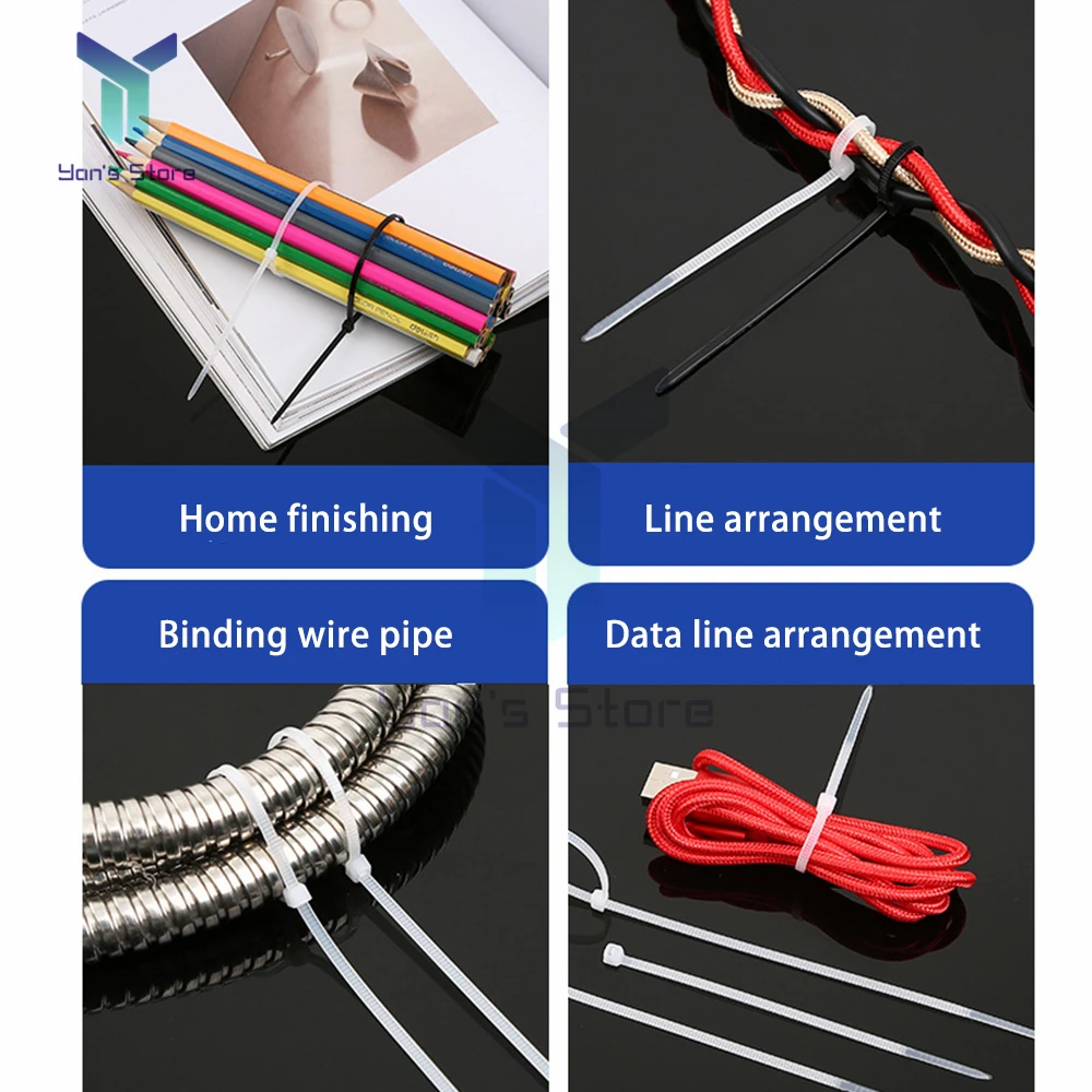 Tự Khóa Nhựa Nylon Thắt 100 PCS Đen 10Cm 15Cm 20Cm Thắt Cách Đi Vòng Khóa Kéo đeo Dây Nylon Buộc Bộ