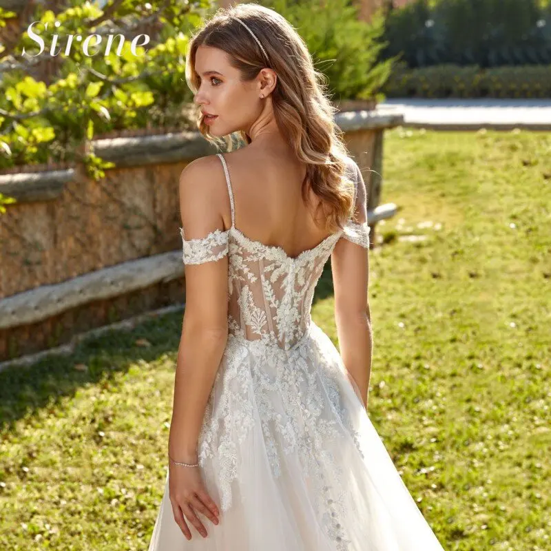 Vestidos de novia personalizados elegantes con escote Corazón, hombros descubiertos, Espalda descubierta, Apliques de encaje, vestidos de novia con