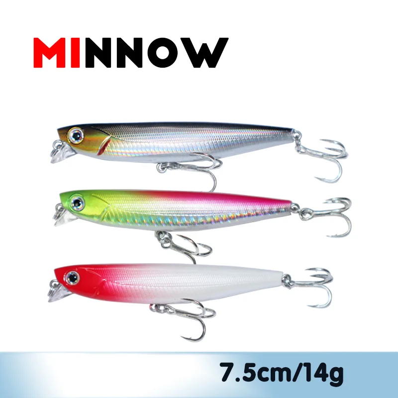 Fuheno 1 PCS Lure Bait 100 Meters Long Throw Submerged Shallow Pencil Minnow 7.5cm 14g of Black Fish  6 Colors Perch Fake Lures