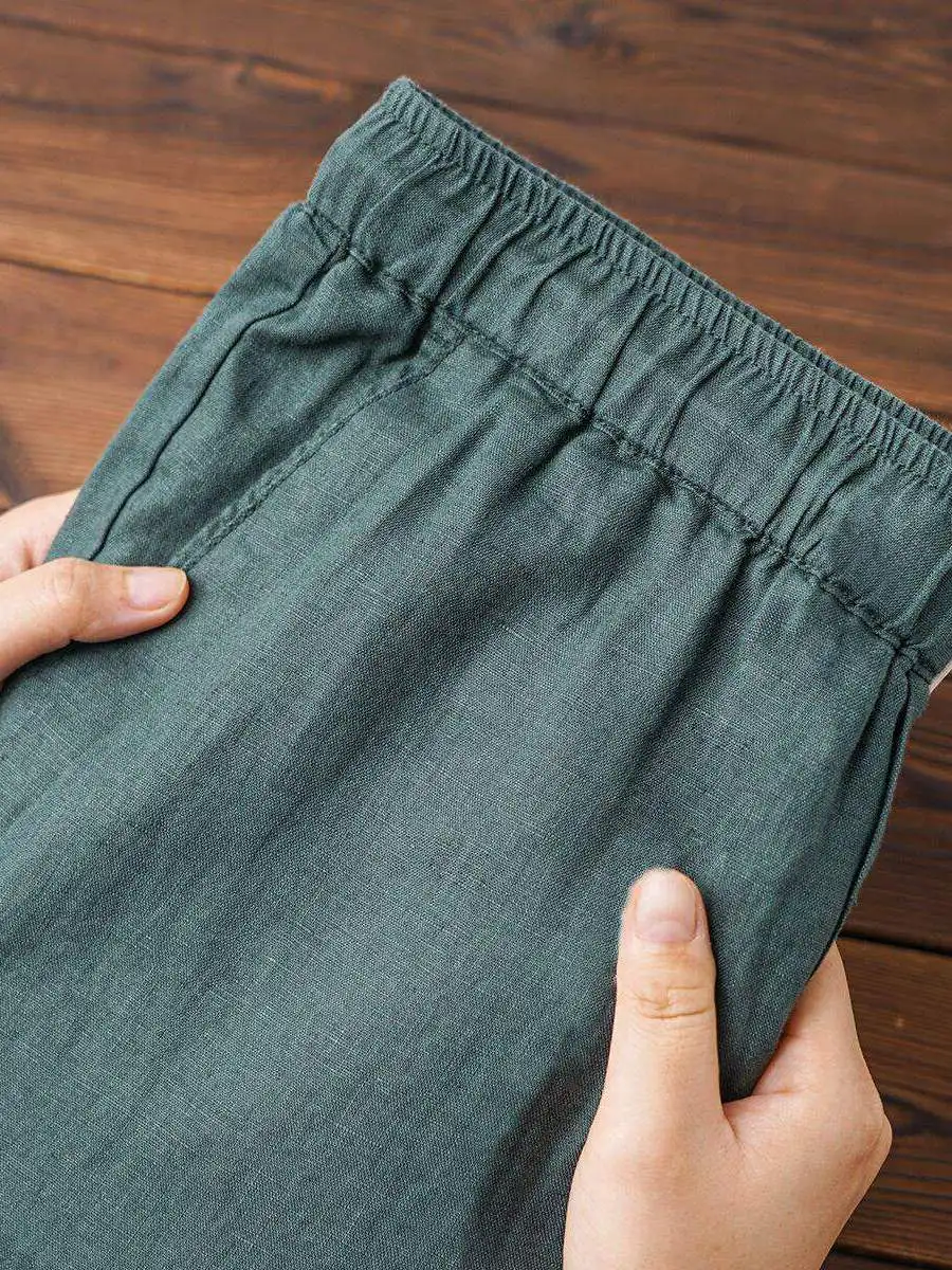 Lightweight Breathable Pure Cotton Linen Men's Pants Sweat Absorbent Straight Leg Casual Trousers Clean Fit Style Autumn Wear
