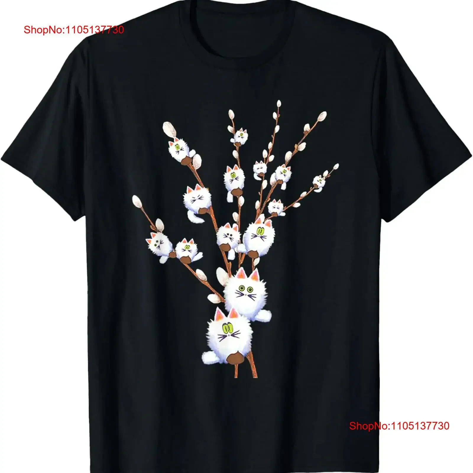 tree cat willow buds flowers T Shirt  vintage Washed Stretched Versatile Top For Everyday Wear homme Breathable fashion
